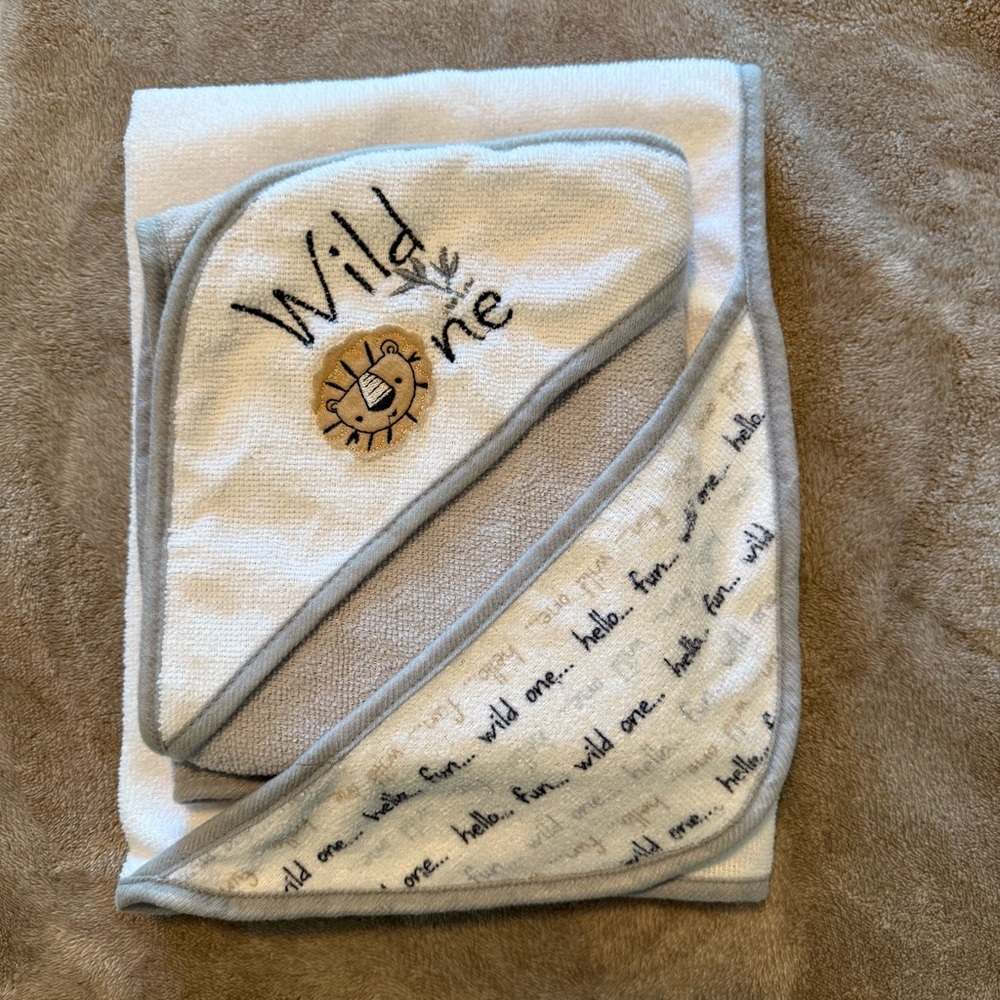Gray and White Wild One Hooded Microfiber Bath Towels